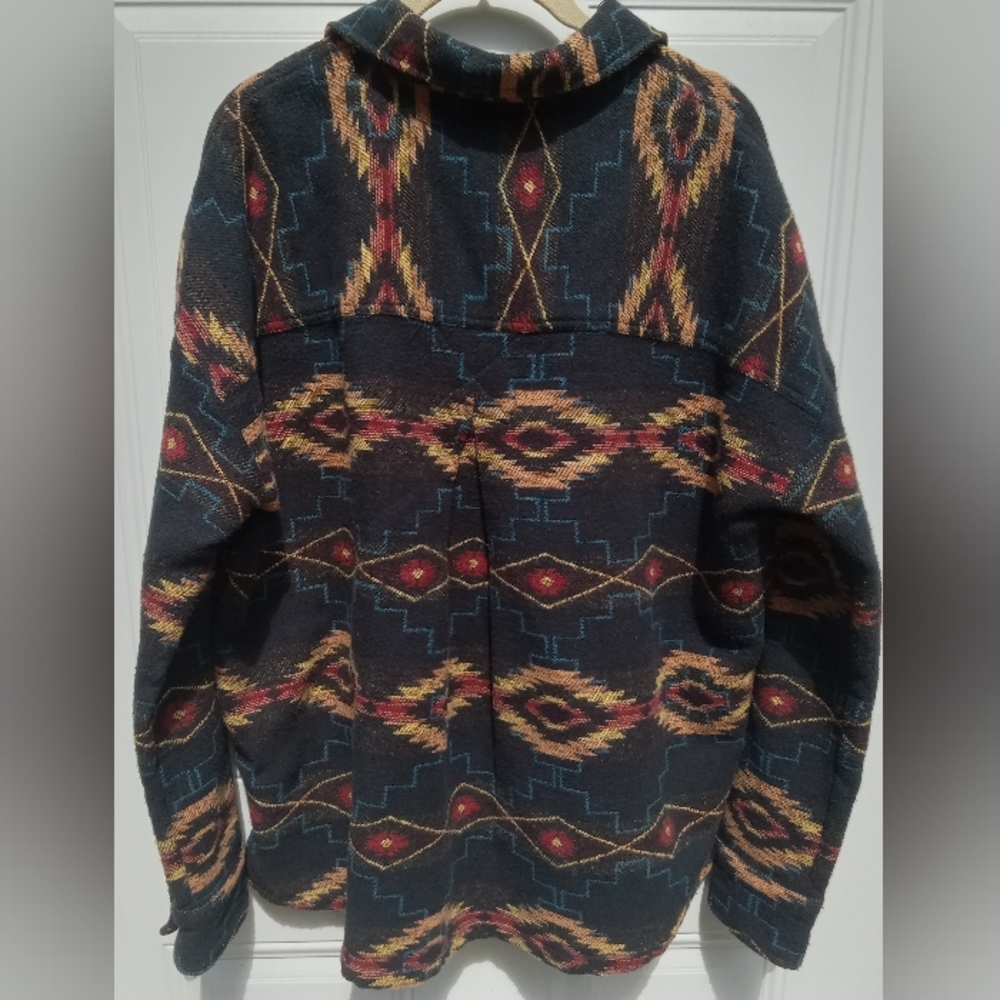 Rock & Roll Denim Colorful Aztec Patterned Button-Up Shirt Thick Cotton Large - Picture 3 of 9